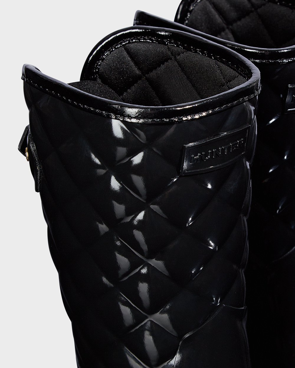 Women Hunter Refined Slim Fit Adjustable Quilted | Short Rain Boots Black | NZ-64318-OVTG